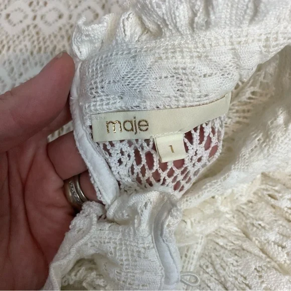 MAJE • Limba open knit high neck ruffle crochet sweater in ecru - Picture 9 of 16